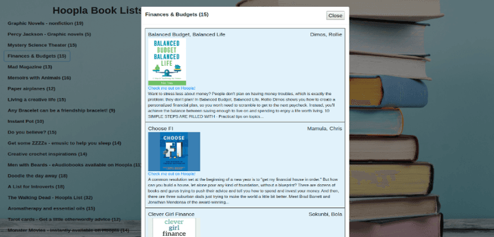 Library Lists website